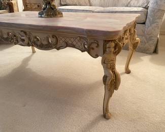 Pink Marble Coffee Table, Cherub Victorian Era