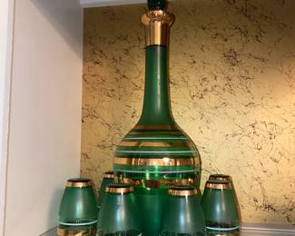 Green Glass Decanter Set