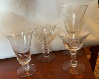 Set of Fostoria Rose Crystal - Water, Wine, Champagne and Sherbert 