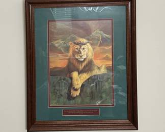 Beautifully framed/matted Christian lion wall art