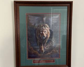 Beautifully framed/matted Christian lion wall art