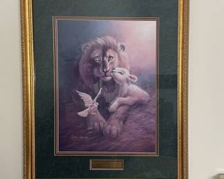 Beautifully framed/matted Christian lion and the lamb wall art