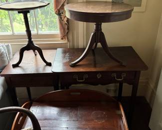 Antique wood side tables and coffee table