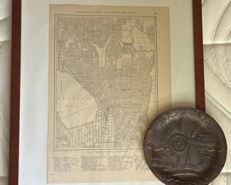 1909 Seattle Souveneir Plate And Map