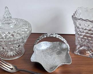 Glass Candy Jar Vase And Rodney Kent Hammered Aluminum Tulip Dish