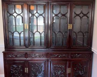Intricately Carved Asian Inspired China Cabinet