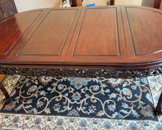 Intricately Carved Dragon Oval Dinning Table with Leaf, Rug Included