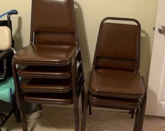 9 Metal vinyl Upholstered Chairs and 3 Small Folding Tables