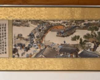 Vintage Chinese Hand Embroidered Silk The Qingming Shanghe Tu by Zhang Zeduan