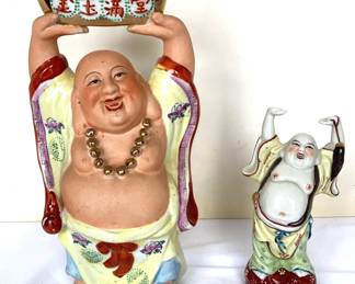 Vintage Chinese Laughing Buddha Holding Ingot MidCentury Happy Buddha