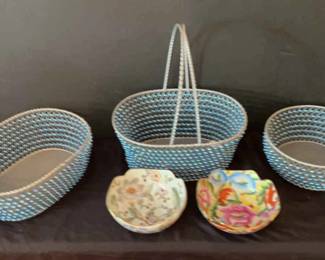 Blue Beaded Baskets 2 Decorative Bowls