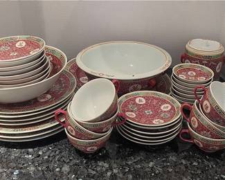 Red Patterned China Set