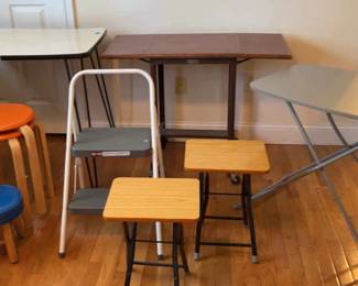 Vintage Table Typwriter Stand 3 Stackable Stools 2 Folding Stools Mini TV Trays