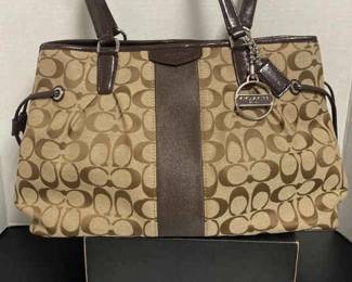 Coach Beige Signature Stripe Tote