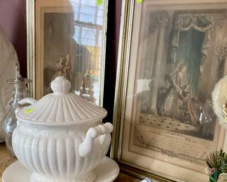 Prints, tureen, blue and white shoe
