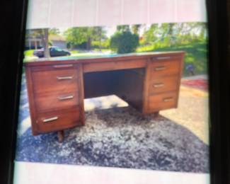 Vintage desk with offset drawer pulls