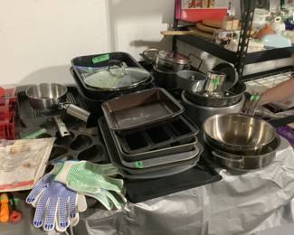 Bakeware, muffin tins, bowls, pots and pans