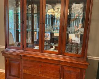 Matching China cabinet, glass shelves, lights.  Measures 59 w x 17 d x 81 h.  Two pieces.   Presale $225.