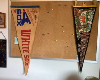 Vintage white Sox and Alleghany pennants 