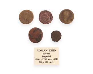 Lot of Five Roman Coins Bronze Imperial 300-500 A.D.