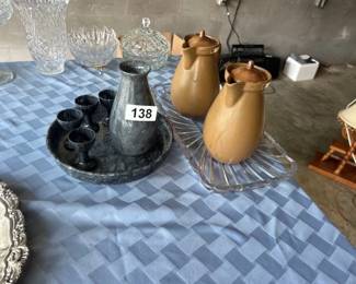 GLASS TRAY, SMALL PITCHERS , ETC