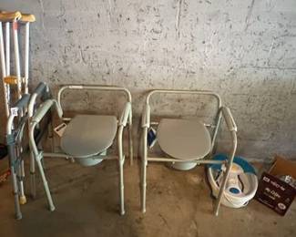 CRUTCHES, WALKER, BEDSIDE COMMODES, FOOT MASSAGER, CARAFE