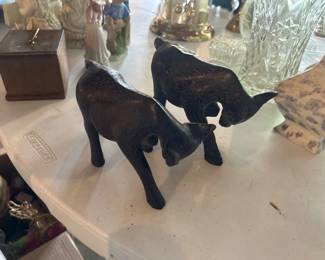 2 SMALL BULL STATUES