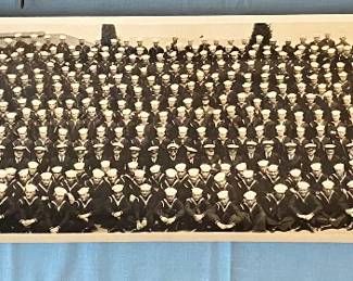 Wide format antique photo - crew of WWII Oklahoma battle ship.  