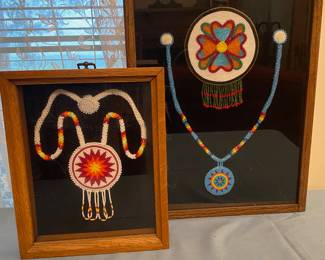 Native American beadwork in shadow box frames