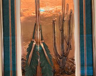 Large Artist Signed Copper Inlay Arizona Southwestern Art 