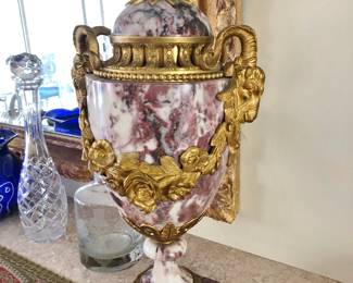 Large Pair of Antique French Ormolu-Mounted Marble Urns