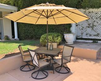 Newish Patio Set for 4 w/ rocking swivel Armchairs, and Umbrella