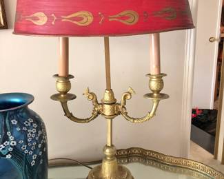Gilt French Empire-Style Two Arm Bouilette Lamp