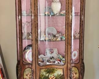 Antique Painted Vitrine Cabinet w/ Ormolu Mounts, Glass Shelves
