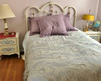 Victorian-Style White / Brass Iron Headboard, White French Provincial Bedroom Set