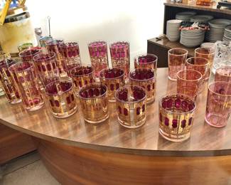 Classic Mid-Century Red / Gold Bar Glasses