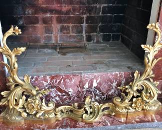 Antique French Gilt-Bronze Chenets with Stretcher