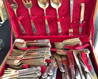 Enormous Gold Plate, Silver  Enamel Service from Siam - Over 150 pieces!