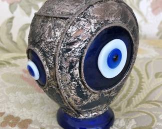 Cobalt Glass / Silver Evil Eye