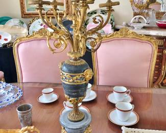 Pair, 19th. C. French Gilt Bronze Marble Candelabra