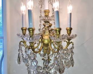 Pair, 5-Lite Gilt Crystal Sconces, wired