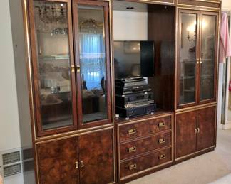 Mastecraft-Style Burled Wall Unit with Brass Fittings