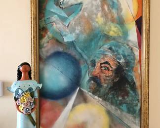 Great Large Painting w/ a Tall Italian Figure