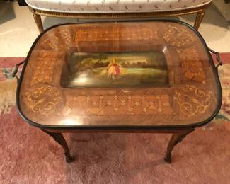 Gorgeous Antique Inlaid & Painted Tray Table