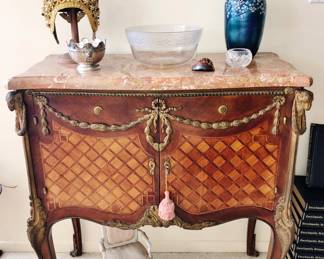 Very Fine 19th. C. French Parquetry Marble Top Cabinet