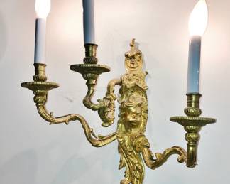 Pair, Gilt Bronze Angelic Sconces, wired
