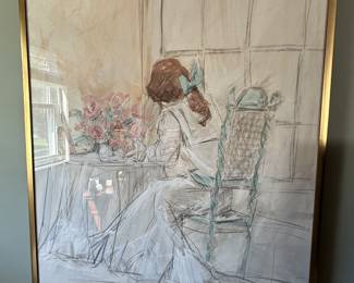 JERRY SIC ORIGINAL OIL PAINTING "GIRL READING A BOOK"