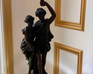 Elegant Vintage Bronze Figural Table Lamp with Globe Shade