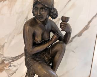 Bronze Figure Art Deco Sculpture of a Flapper with Glass