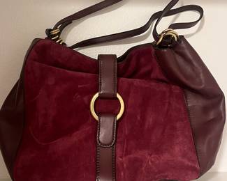  Michael Kors Burgundy Suede Handbag with Gold Accents